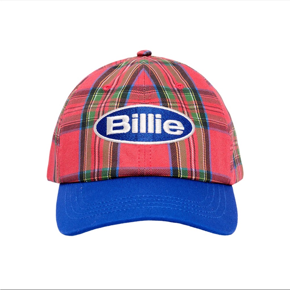Billie Eilish Red Plaid Cap with Blue Brim